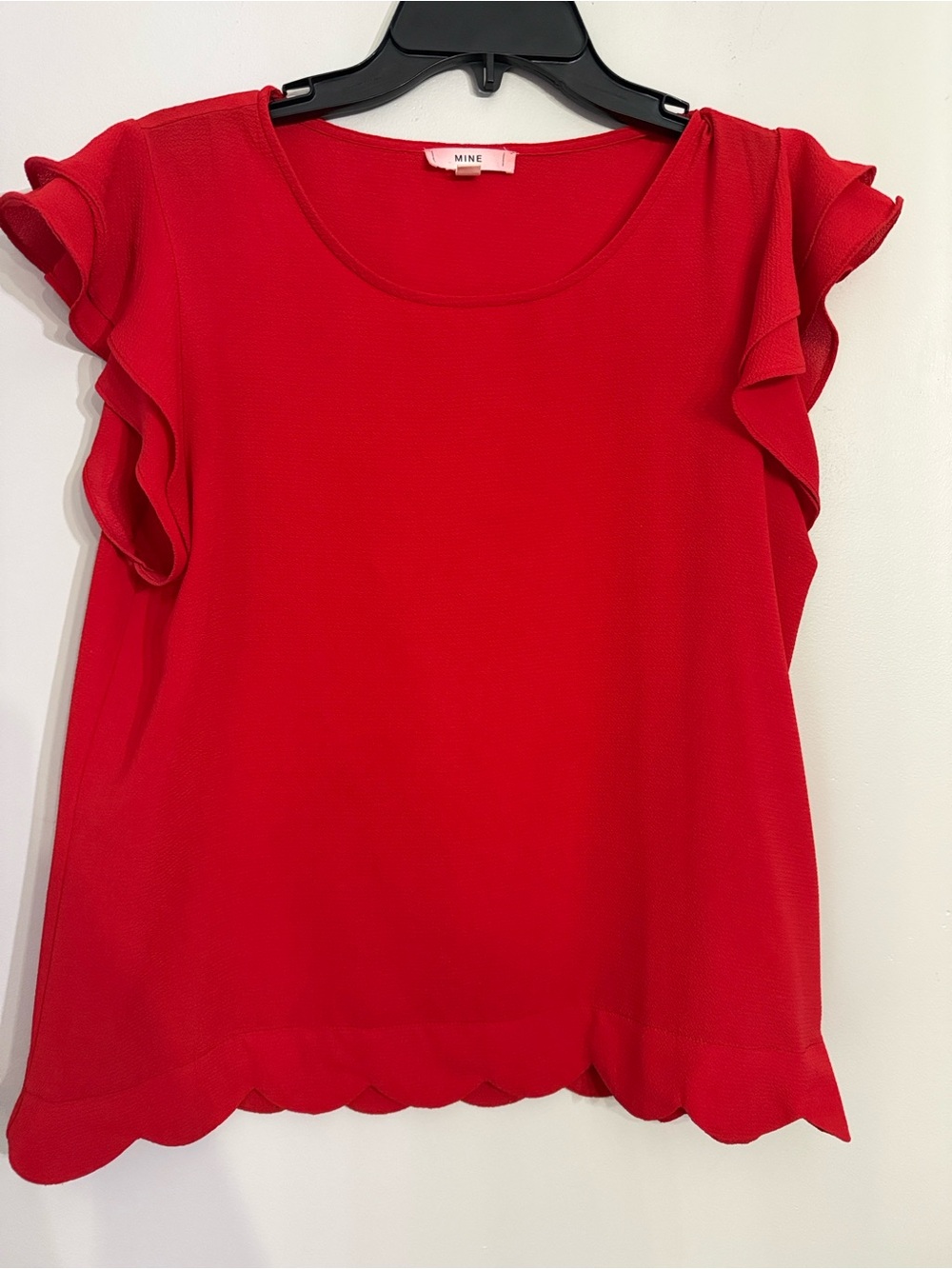 Juniors size large red scalloped blouse top